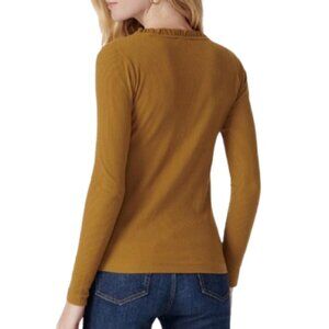 J. Crew Long Sleeve Tee-Shirt, Ruffled Collar, Ribbed Soft Fabric, Bronze, Small